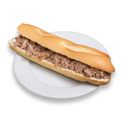 Bocadillo de atún en pan tipo baguette, servido en plato blanco; foto de producto de Yogui Burger en Torrejón de Ardoz.